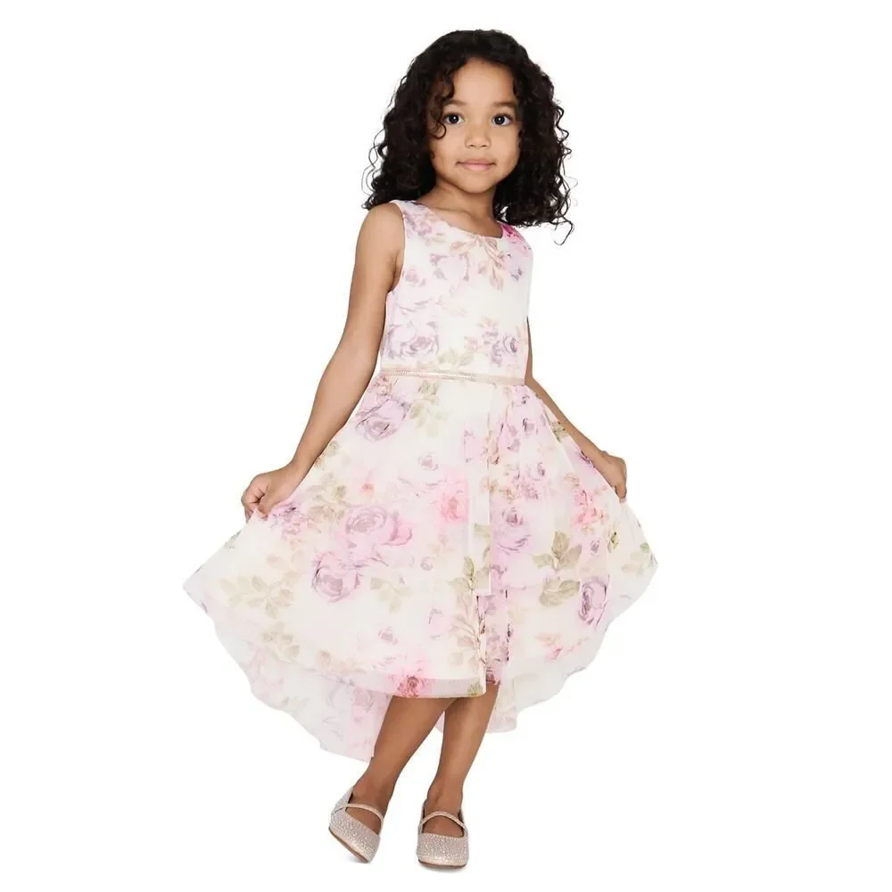 Rare Editions Little Girls Glittery Floral Hi-Low Skirt Dress Size 6X